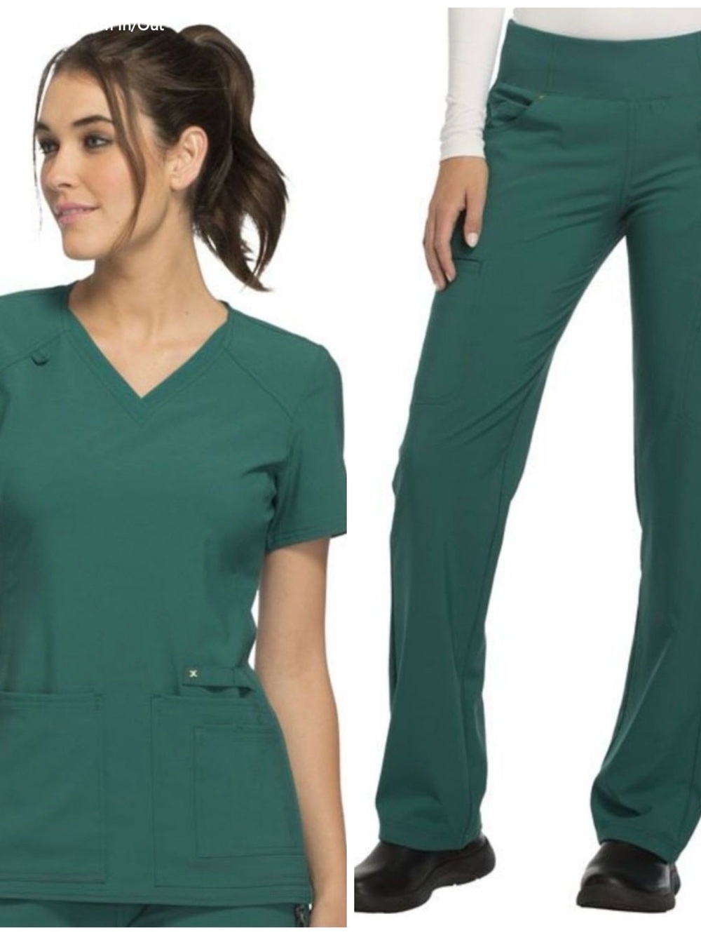 Cherokee iFlex HunterGreen Women's Scrub Top & Straight Leg Pants
